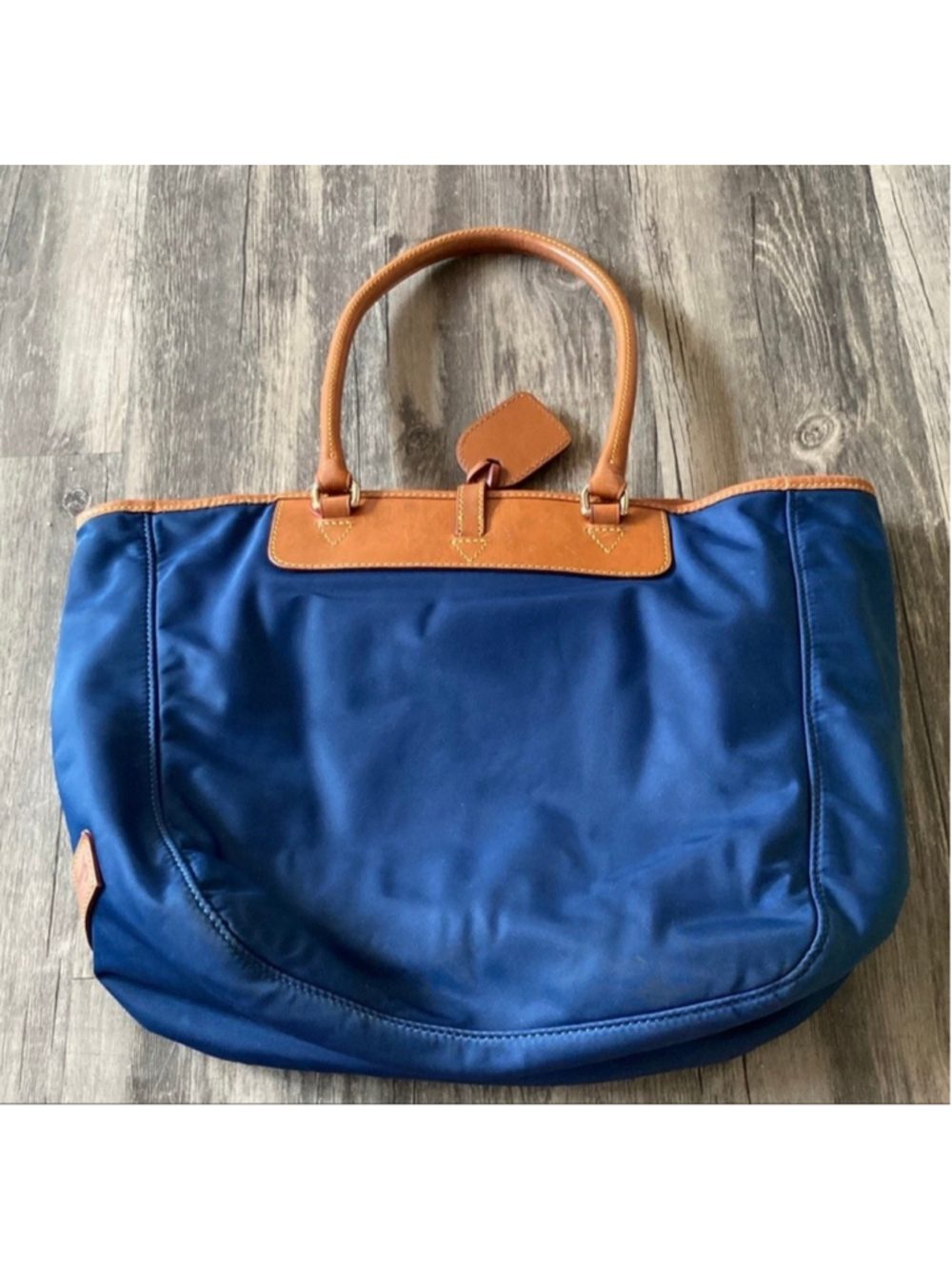 Dooney & Bourke Nylon Tote Bag Blue Brown Leather Trim Large Shoulder Bag - Picture 8 of 16